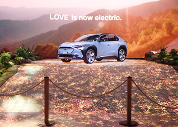 2022 New York International Auto Show at the Jacob Javitz Center | Subaru.  "Love is Now Electric" Message  heeltote.com